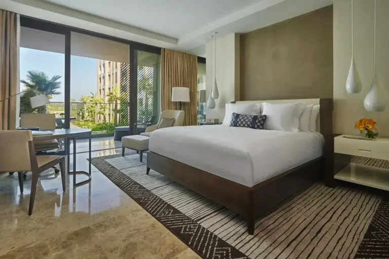 Another view of a guest room at the Four Seasons Hotel Casablanca with a garden view