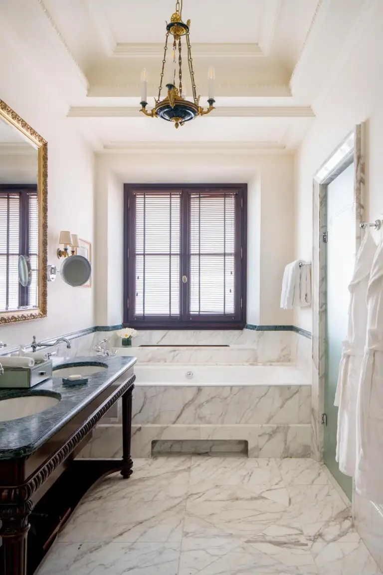 Four Seasons Hotel Firenze beautiful marble bathroom with bathtub