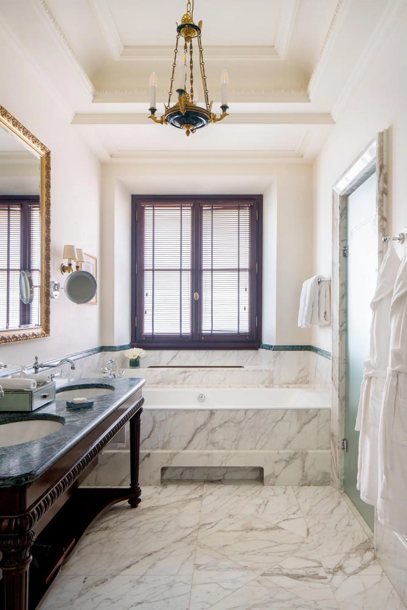 Four Seasons Hotel Firenze beautiful marble bathroom with bathtub