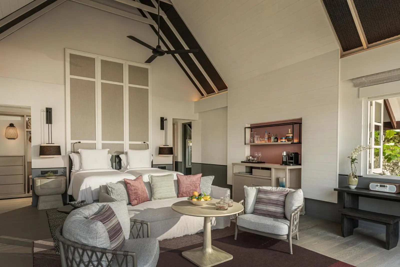 Elegant bedroom in villa at Four Seasons Resort Maldives at Landaa Giraavaru