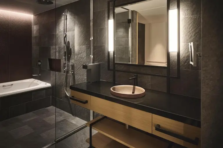 Stylish bathroom at Garrya Nijo Castle Kyoto featuring modern amenities