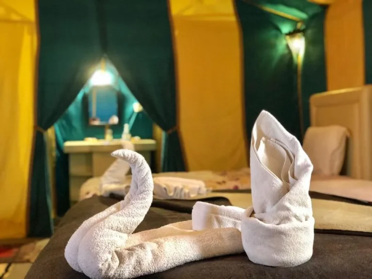Towel sculpture art at Glamorous Luxury Camp in Merzouga