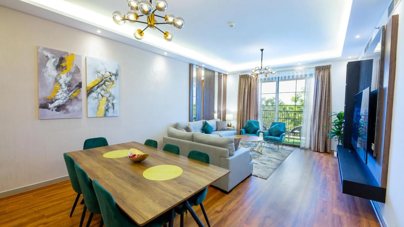 Spacious living room at Goodwood Suites Homes Vacation in Dubai
