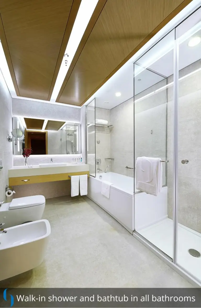 Luxurious bathroom at Grand Cosmopolitan Hotel in Dubai