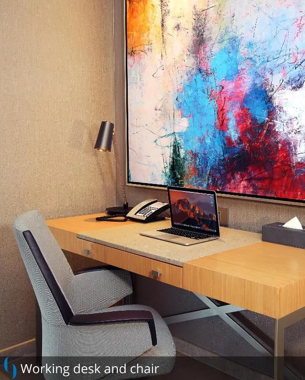 Working desk area at Grand Cosmopolitan Hotel in Dubai