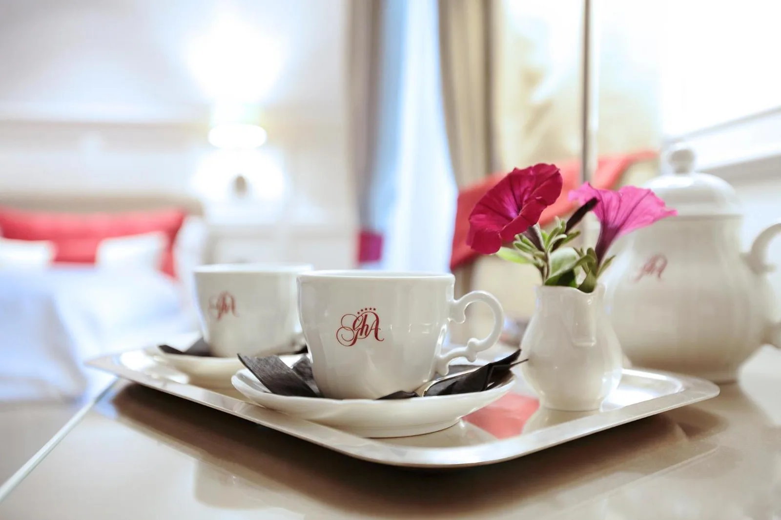 Tea service in a room at Grand Hôtel des Alpes