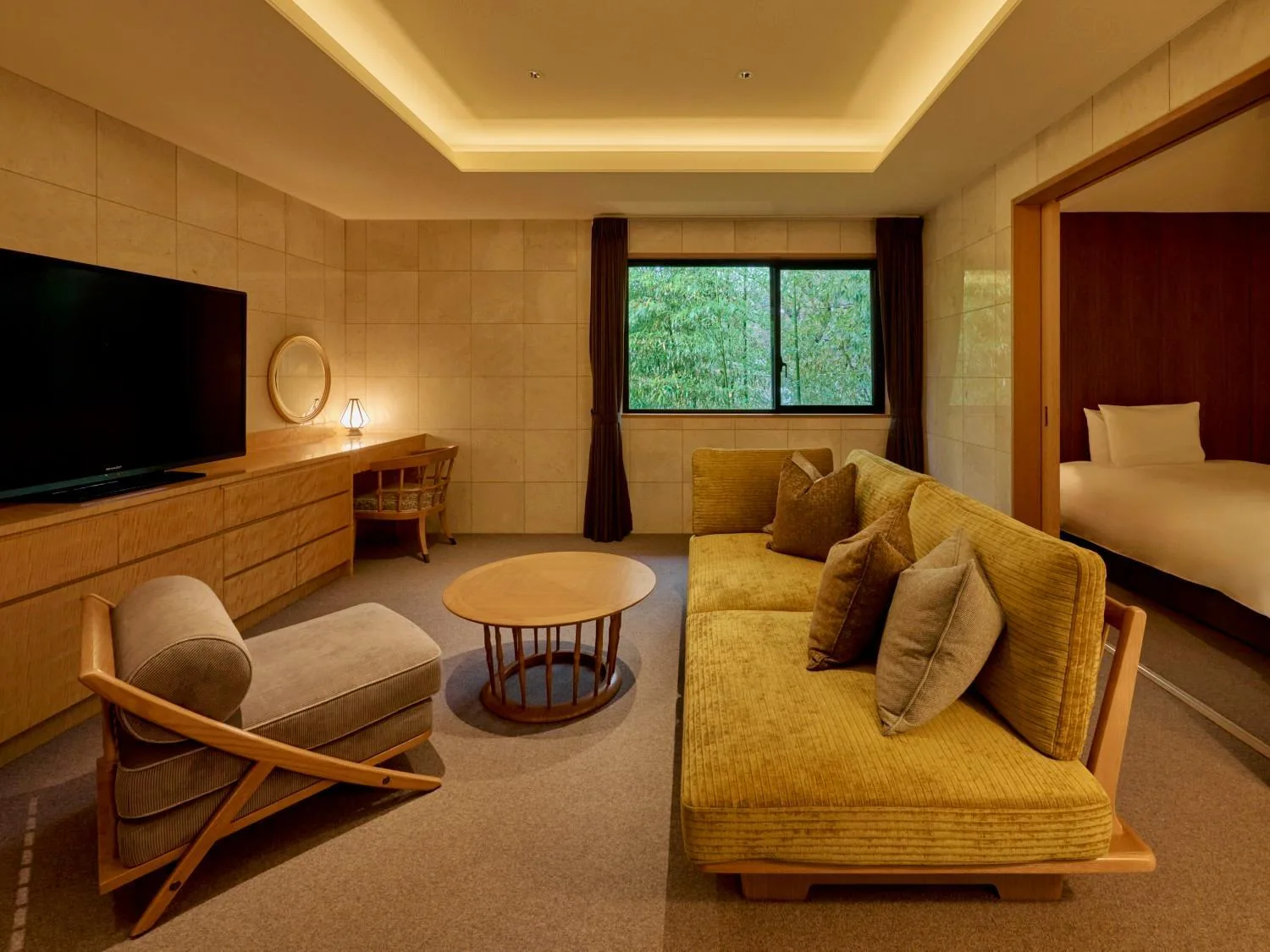 Combined living room and bedroom at Hakone Suishoen