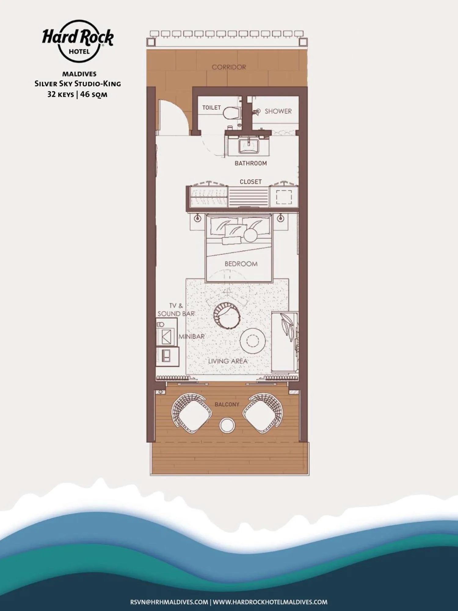 Grundriss des Silver Sky Studio-King im Hard Rock Hotel Maldives