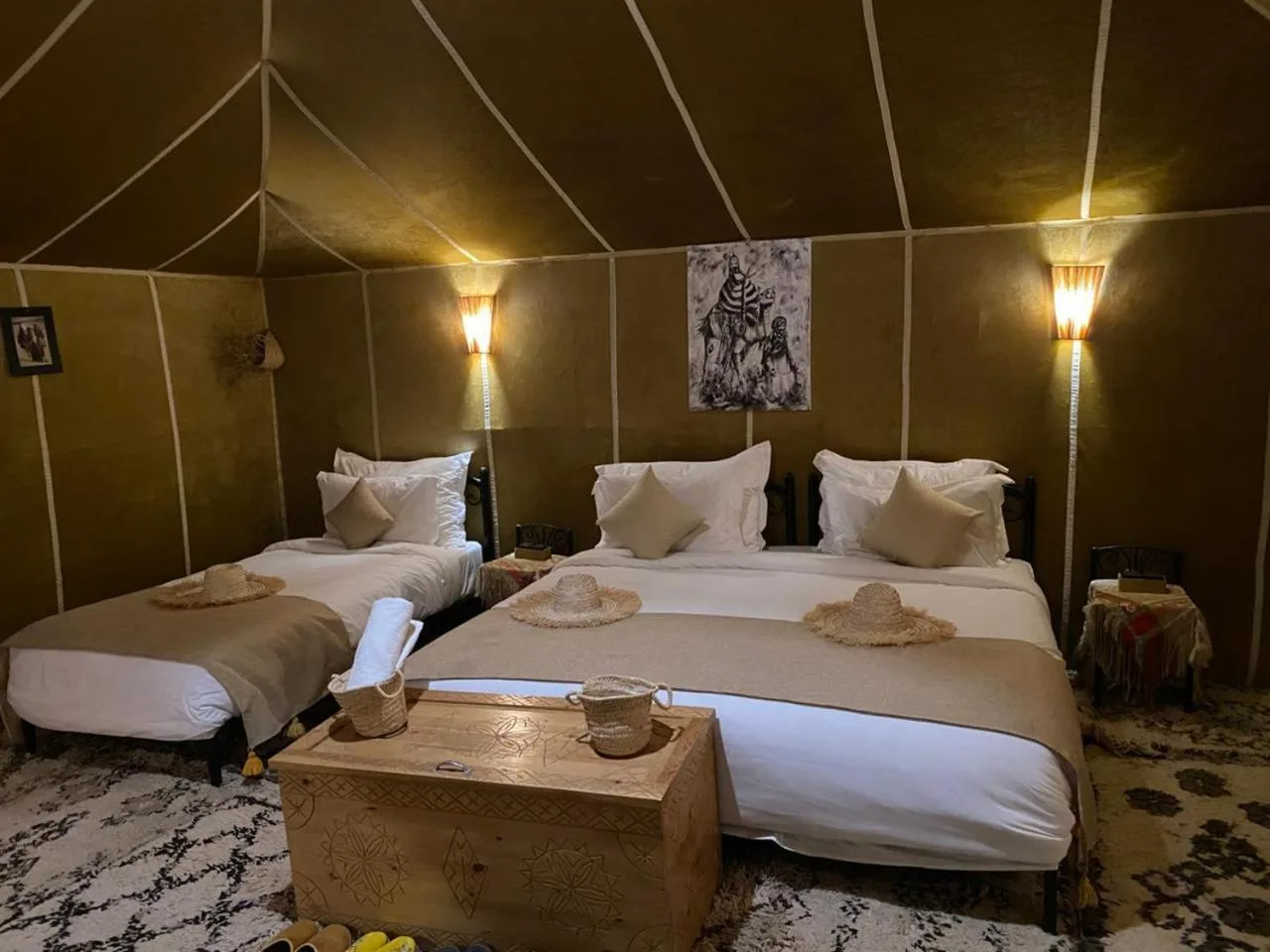 Comfortable tent room at Harmony Luxury Camp in Merzouga, suitable for relaxation