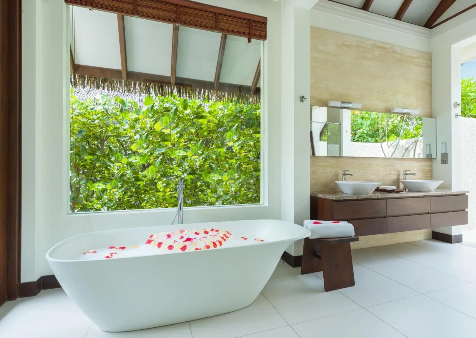 Spa-like bathroom at Heritance Aarah with bathtub