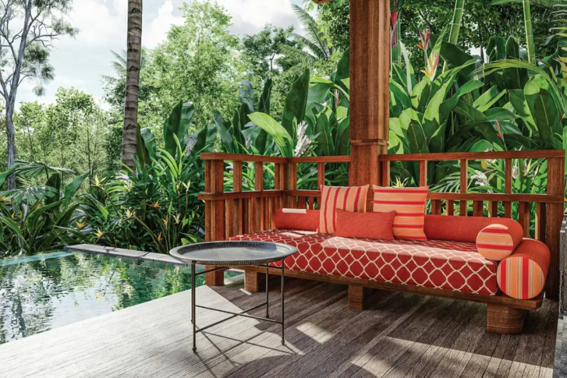 Außen-Sitzbereich am Pool im Hiliwatu, Bali Ubud