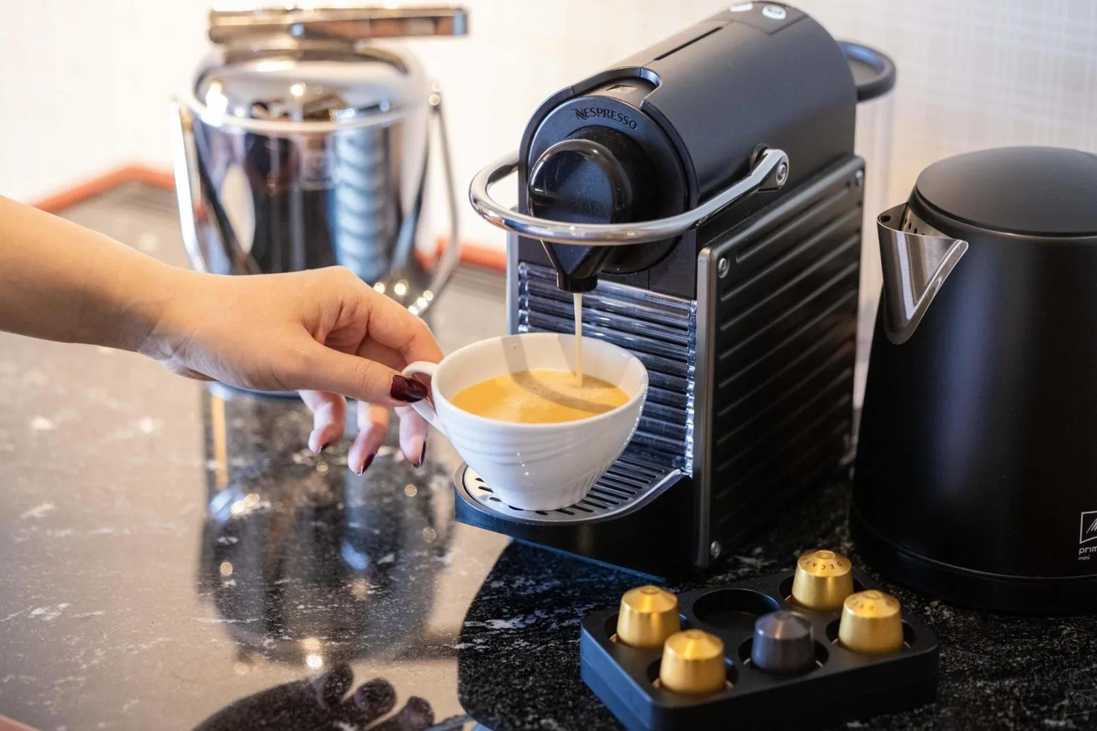 Coffee machine in room at Hilton Osaka Hotel