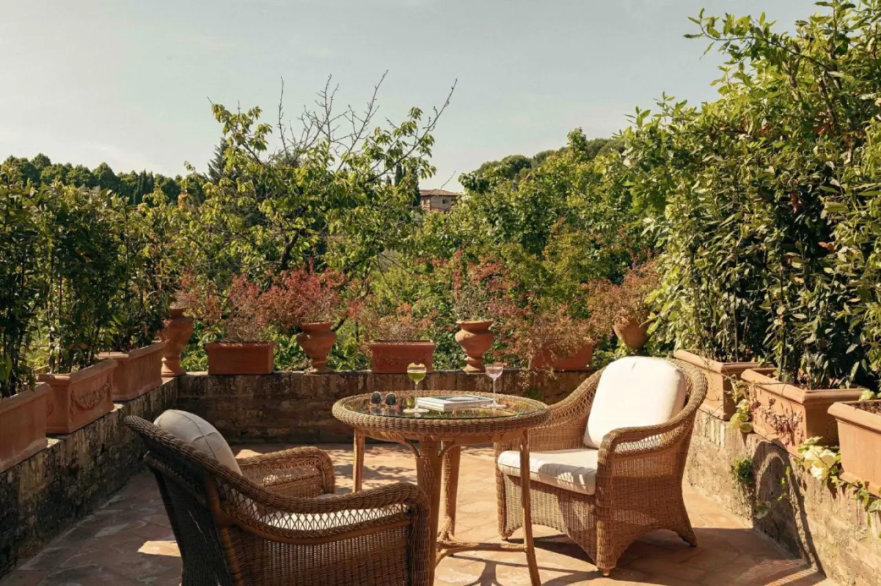 Serene garden terrace at Hotel Certosa Di Maggiano, Siena