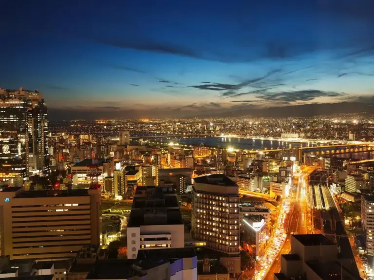Night view of Osaka from Hotel Hankyu International