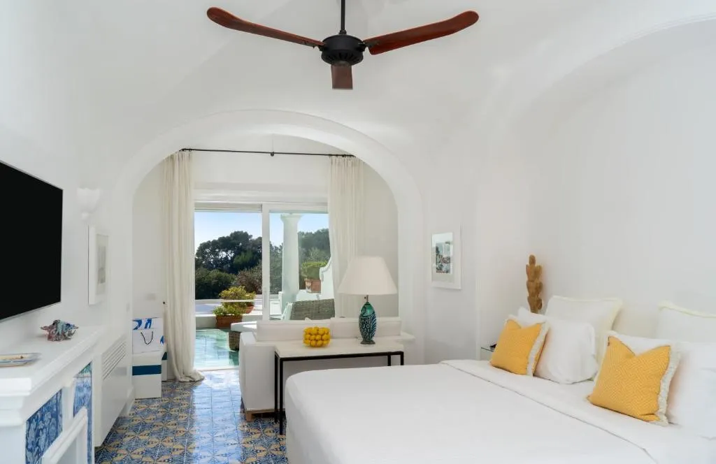 Elegant guest room at Hotel La Minerva in Capri