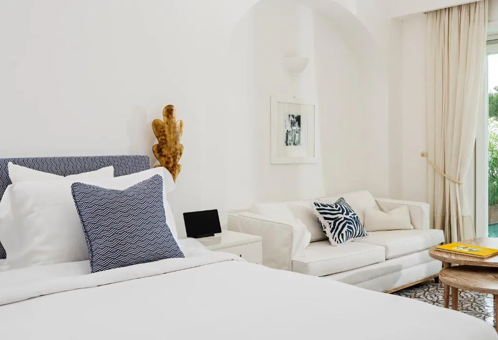Comfortable guest room at Hotel La Minerva in Capri