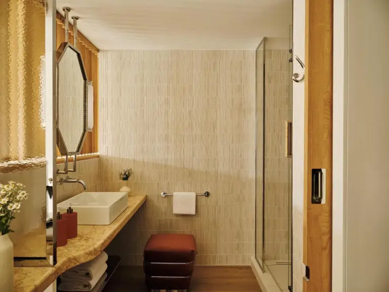 Elegant bathroom at Hotel Palais de la Mediterranee, Unbound Collection by Hyatt in Nice