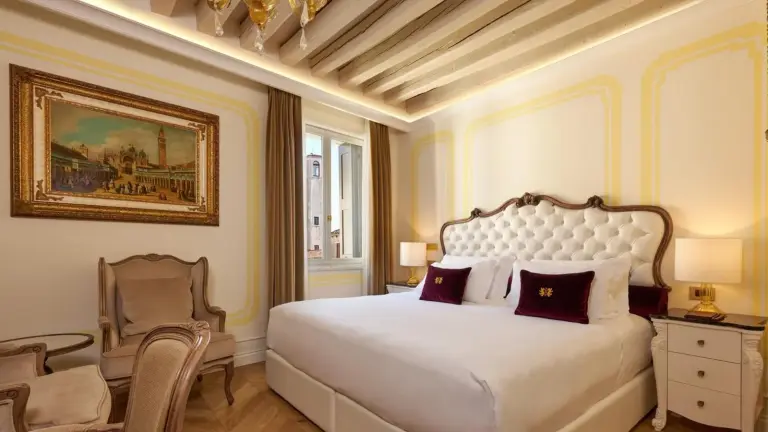 Elegant guest room at Hotel Palazzo Giovanelli e Gran Canal in Venice