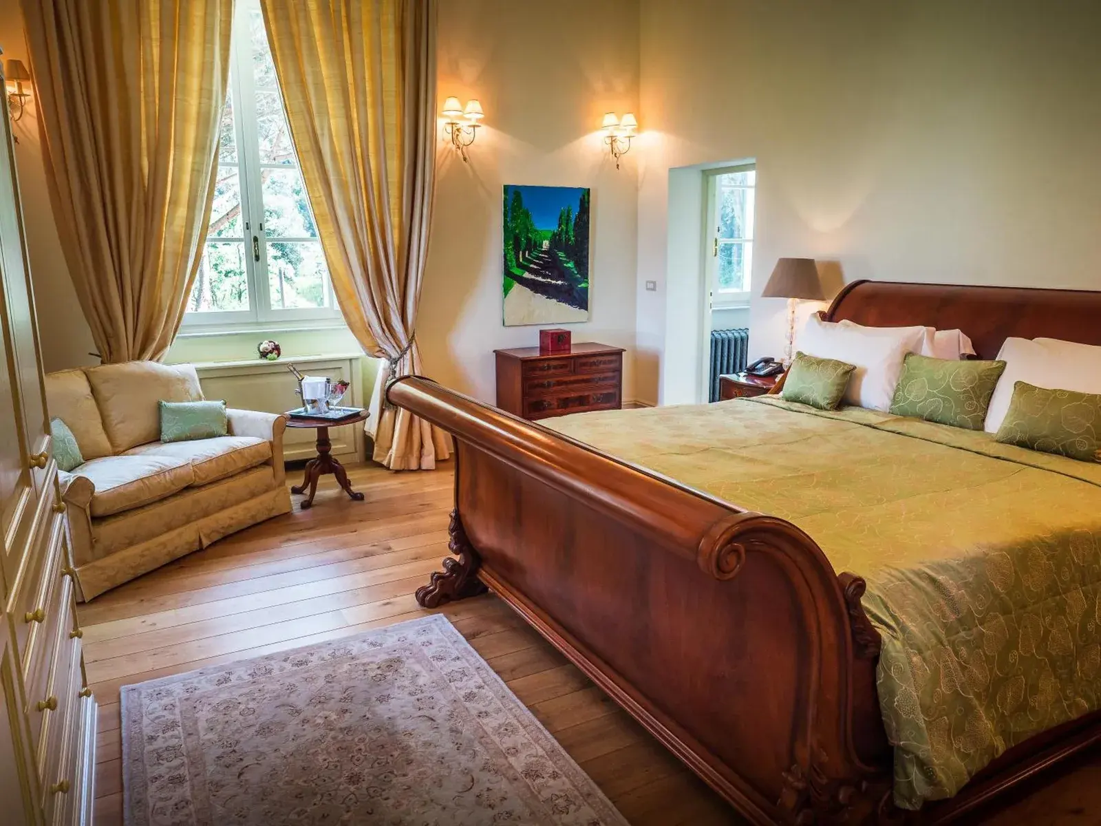 Deluxe bedroom at Hotel Villa Casanova in Lucca, Italy