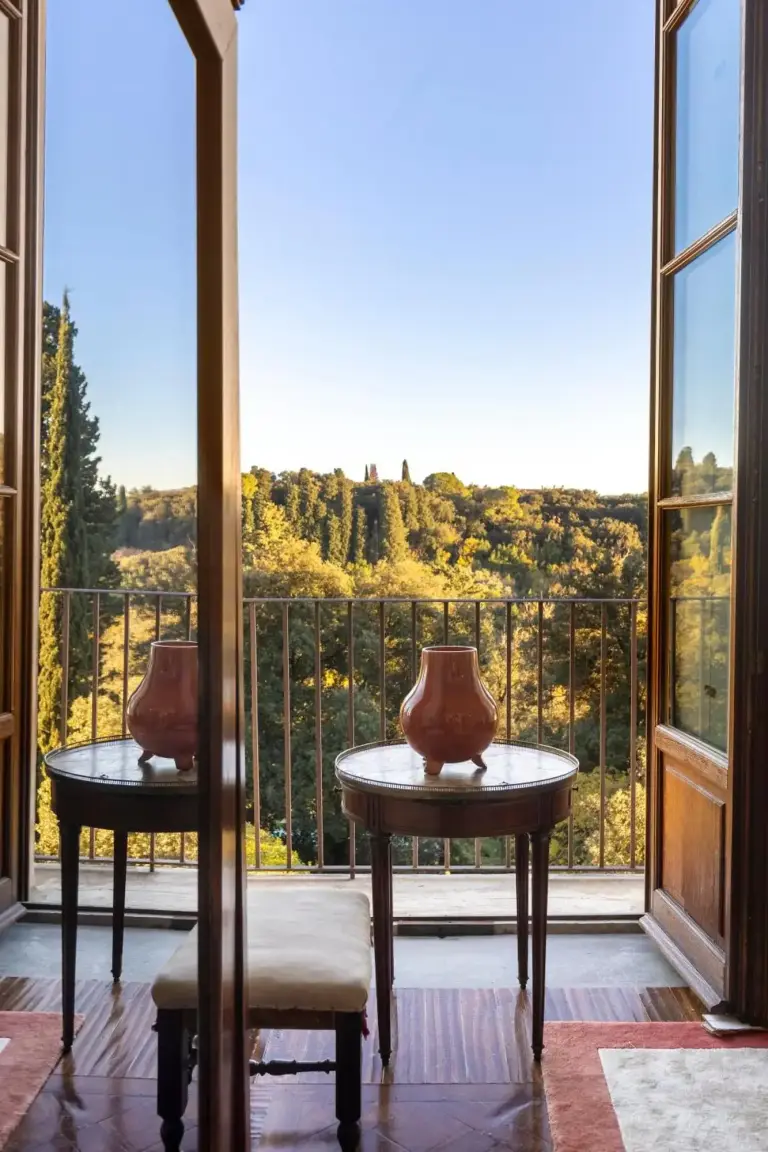 Balcony view from Il Salviatino Firenze overlooking the gardens