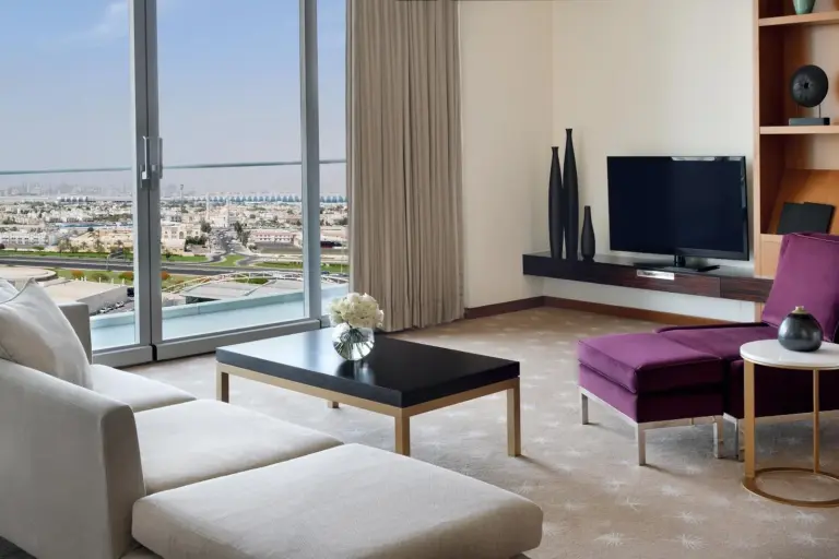InterContinental Residence Suites Dubai Festival City living room with a view