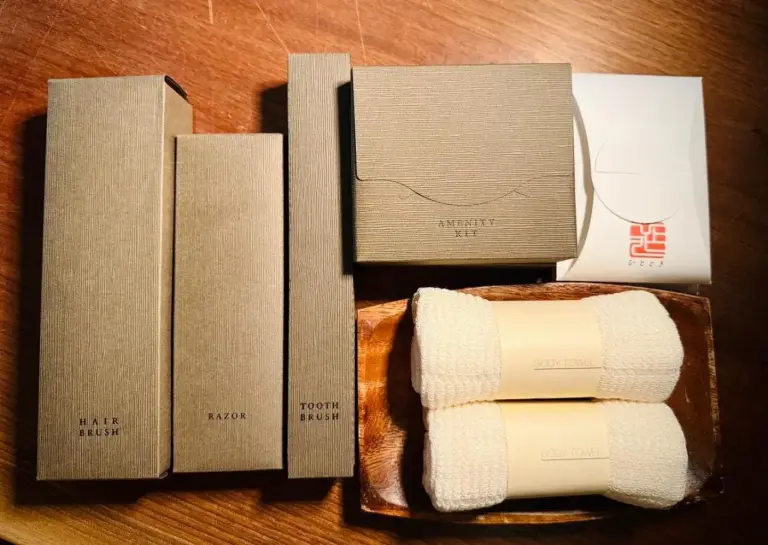 Luxury toiletries and amenities at Ishibekoji Muan in Kyoto