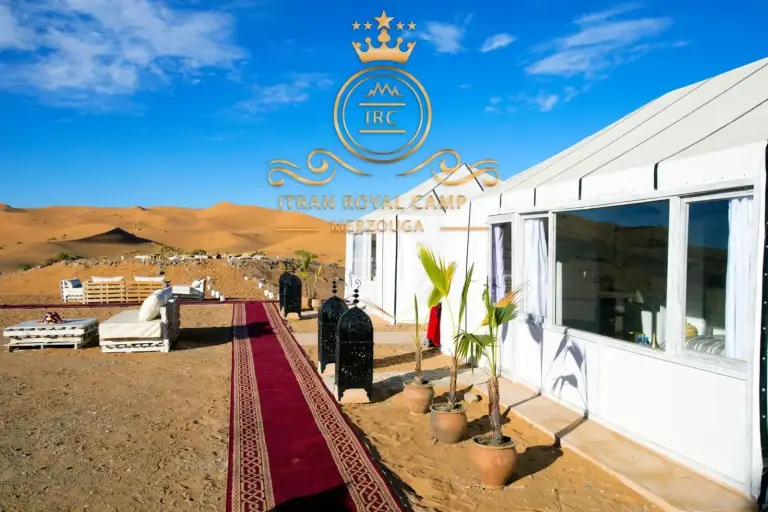 Exterior view of ITRAN ROYAL CAMP in the Merzouga desert.