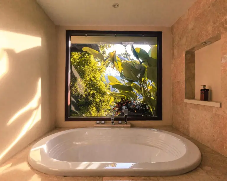 Bathtub with scenic view at Jannata Resort and Spa