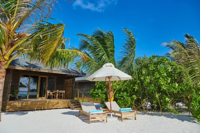 Tumbonas junto a la playa en Jawakara Islands Maldives