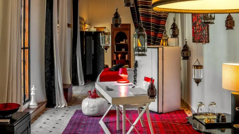Reception area and workspace at Karawan Riad