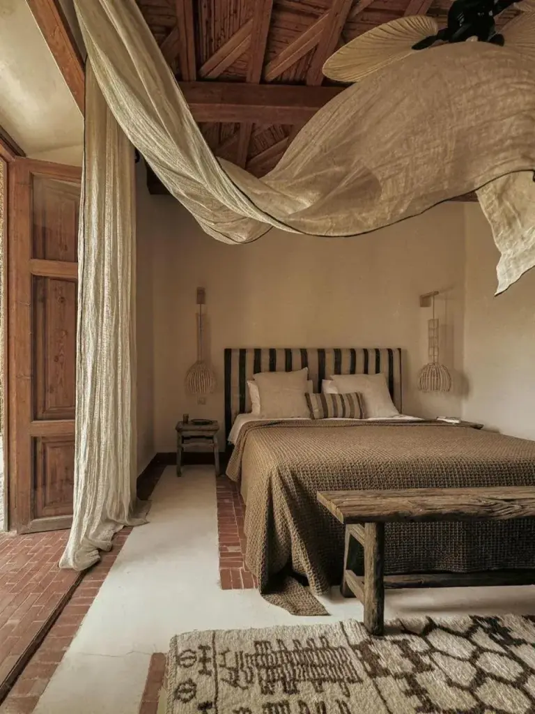 Comfortable bedroom at Kasbah d'if in Marrakech, with a rustic design