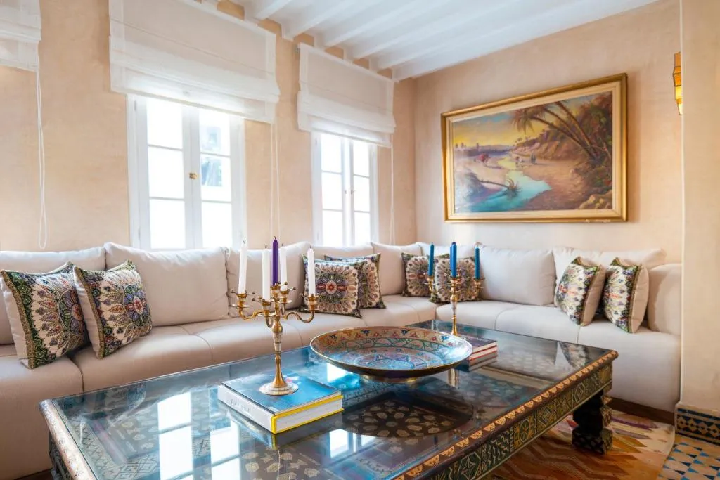 Cozy lounge area at Kasbah House in Tangier