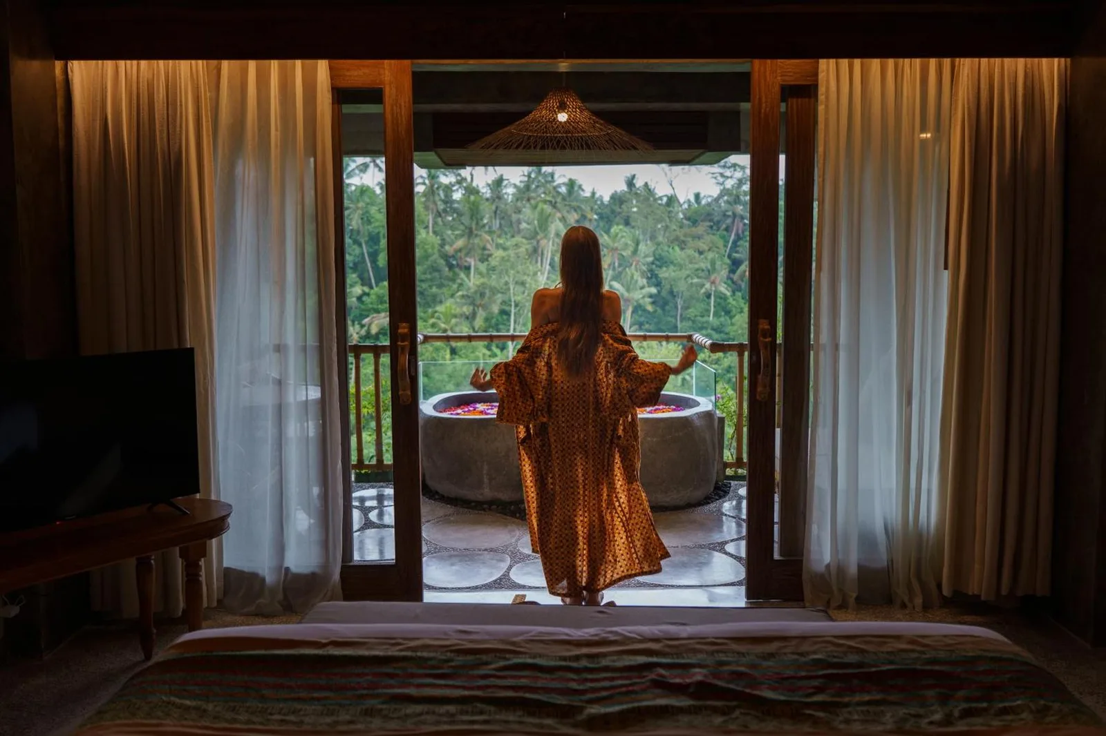 Balkonblick vom Schlafzimmer im Kastara Resort, Ubud