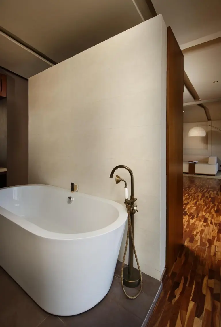 Elegant bathroom with freestanding tub at Kavya Himalayas, Nagarkot