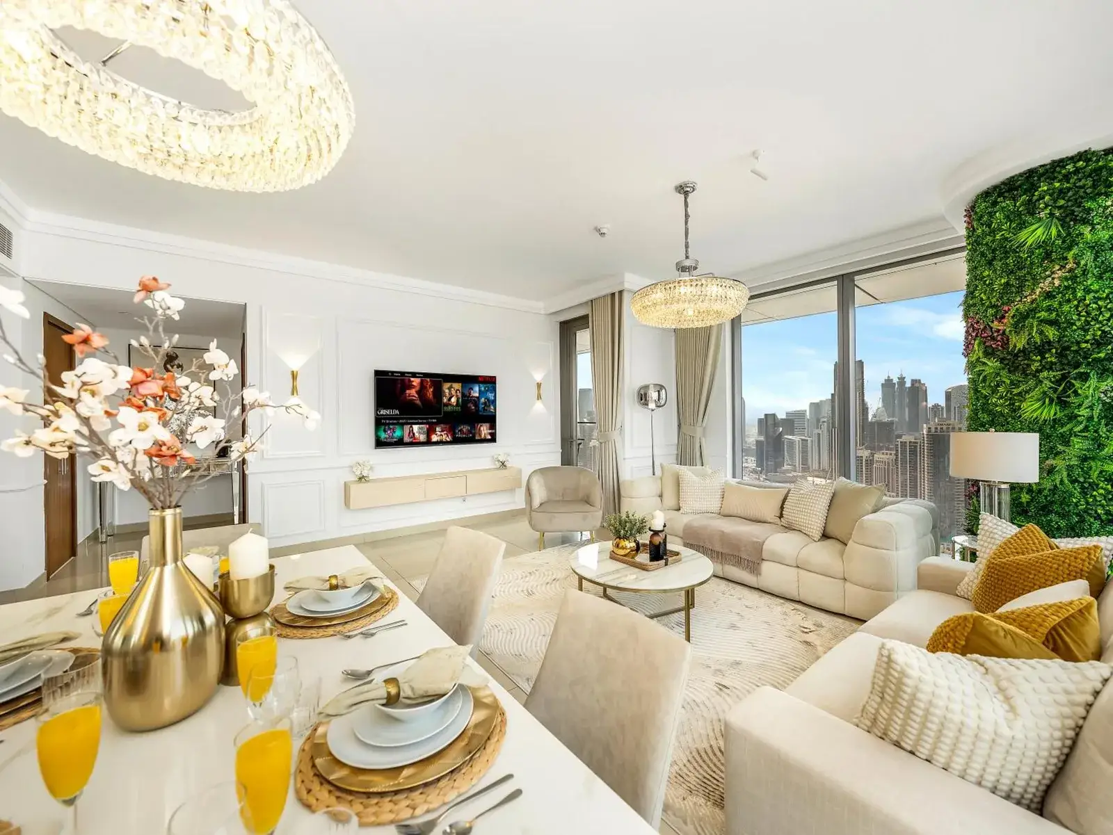 Kensington 2BR Burj View spacious living room