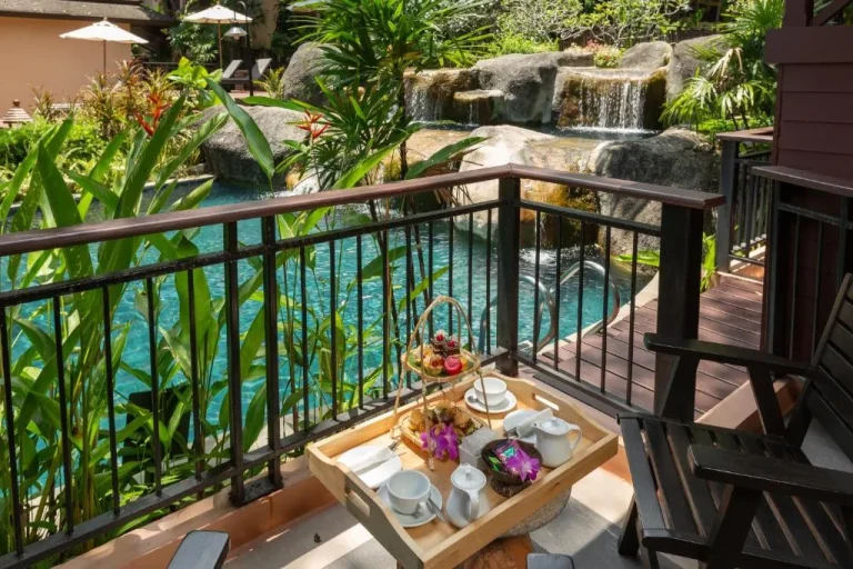 Afternoon tea setup on the balcony at Khaolak Merlin Resort