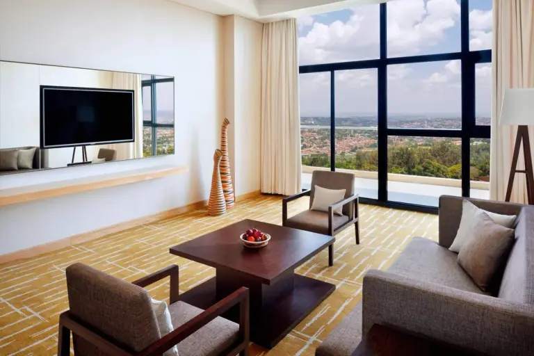 Modern living area in a suite at Kigali Marriott Hotel