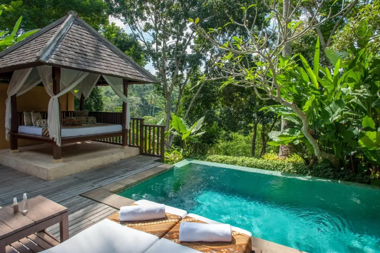 Private cabana with pool view at Komaneka at Tanggayuda Ubud