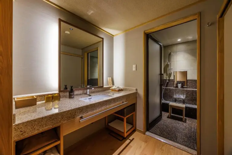 Bathroom vanity at Kyoto Ryokan SAKANOUE