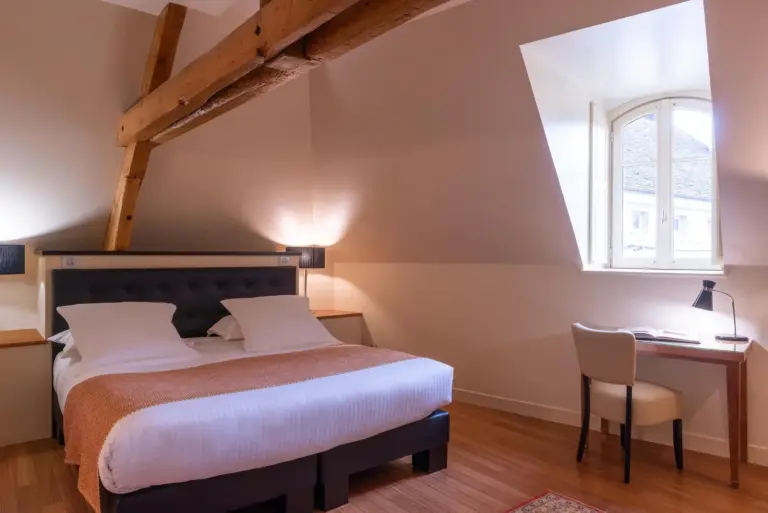 Charmante chambre sous les combles à L'Hôtel à Beaune avec des poutres en bois