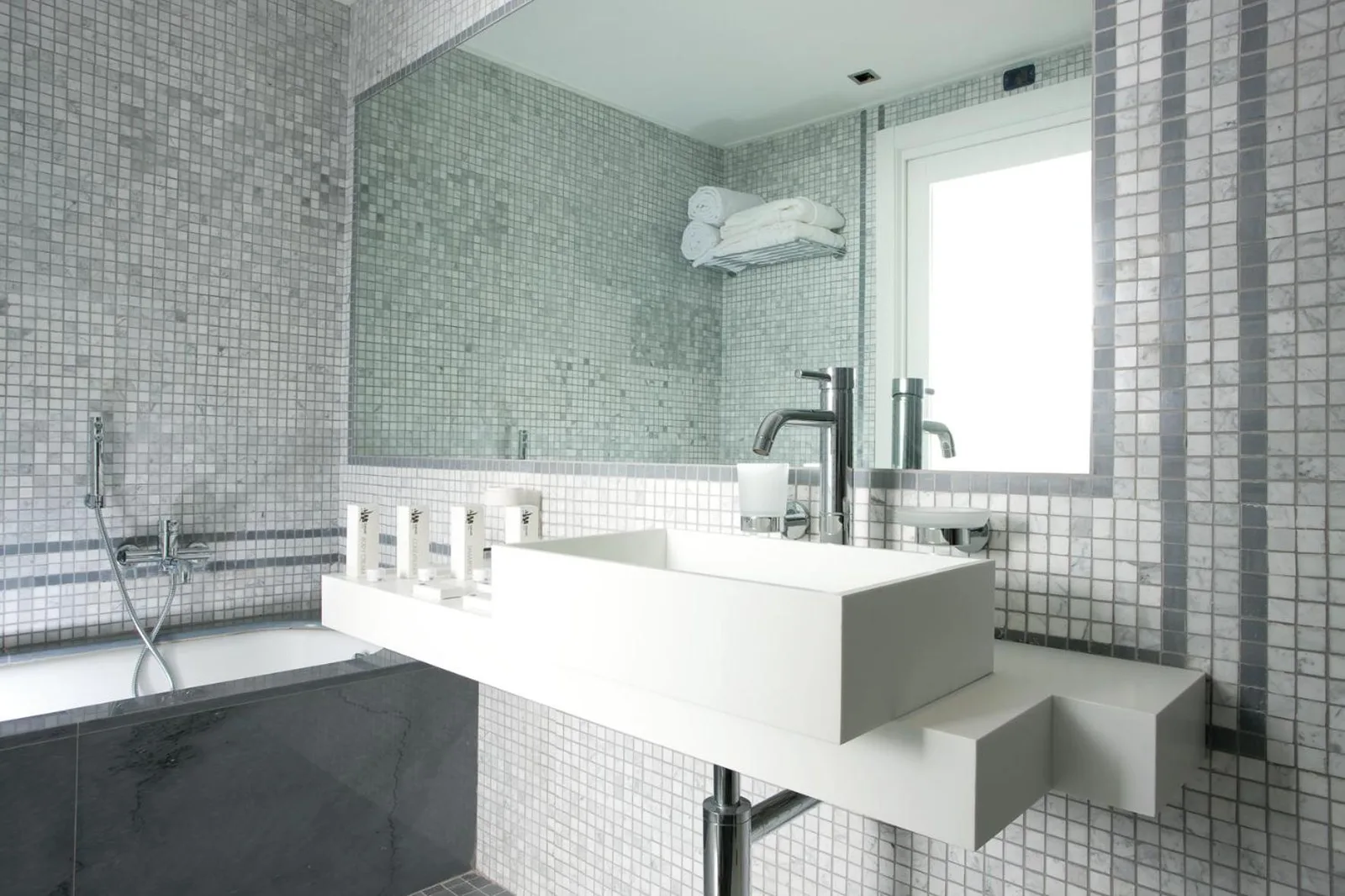 Modern bathroom at La Plage Resort, Taormina