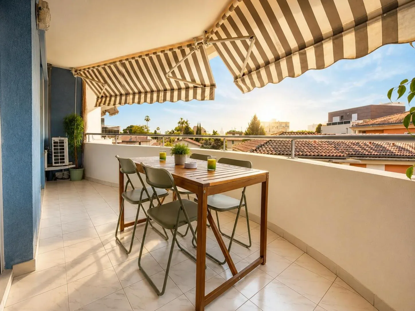 La Terrasse Bleue hotel balcony with sunset view