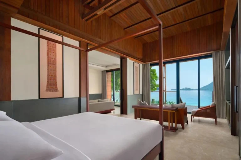 Bedroom suite at Lampung Marriott Resort & Spa with ocean views