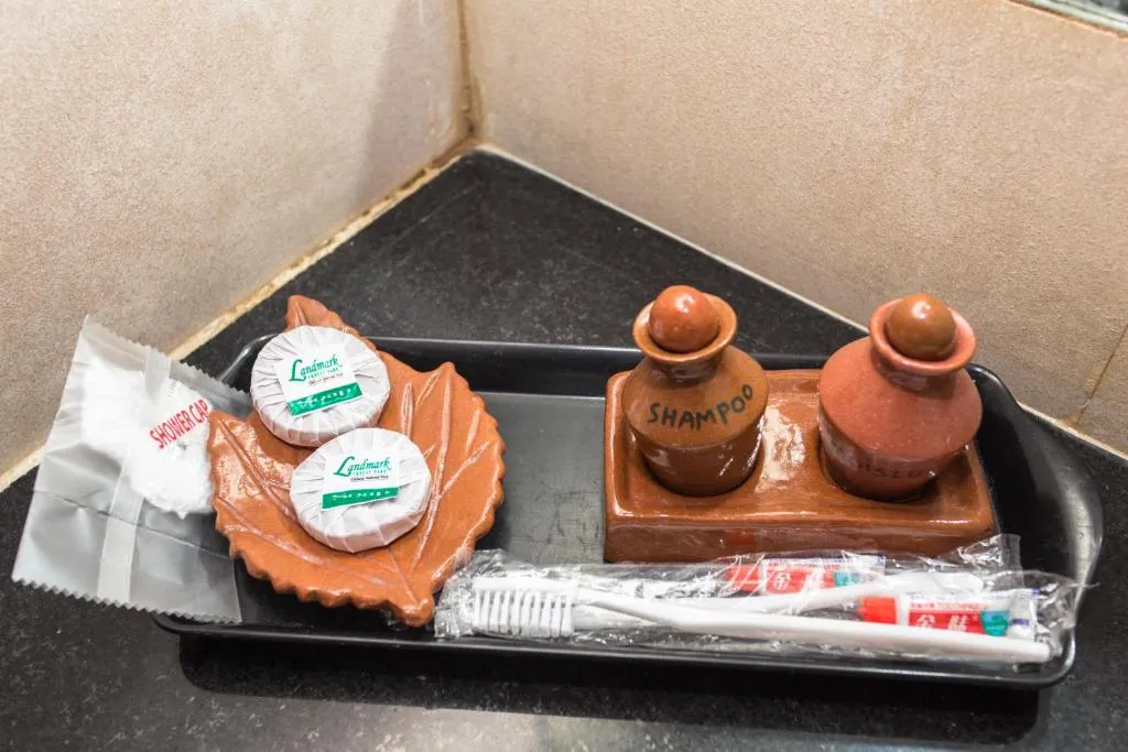 Bathroom amenities at Landmark Forest Park in Sauraha