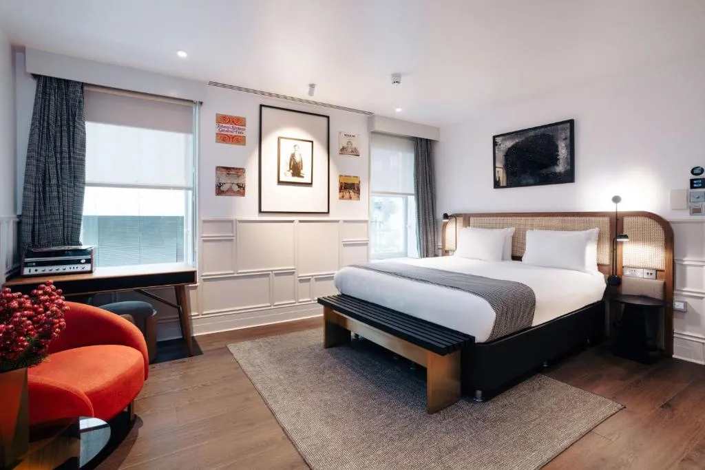 Leicester House Hotel guest room with modern decor