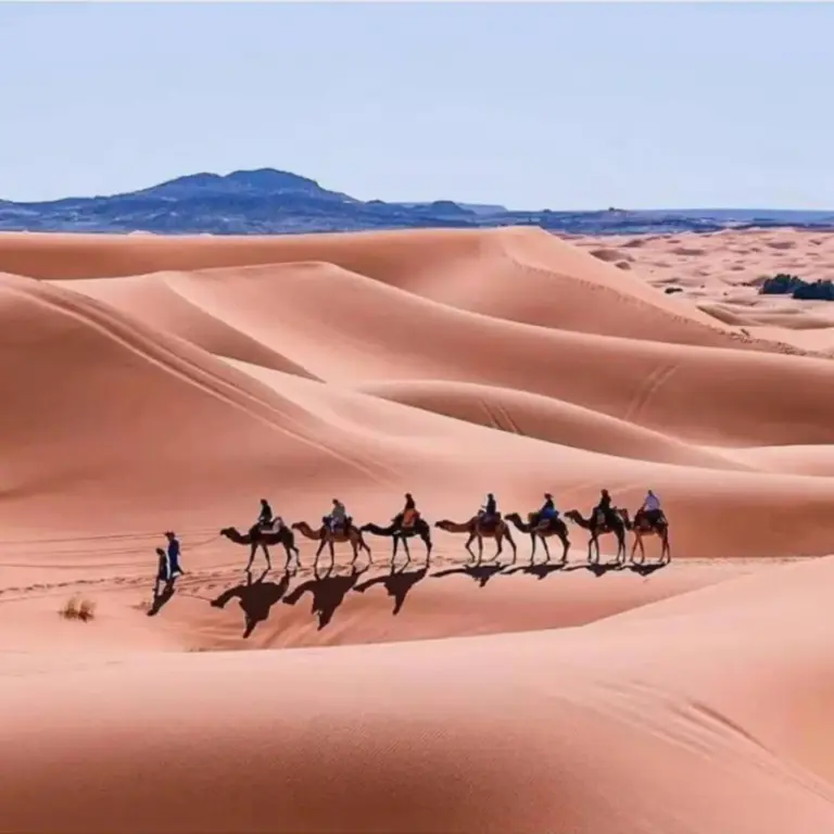 Camel trekking at Les Pyramides Luxury Desert Camp in Merzouga