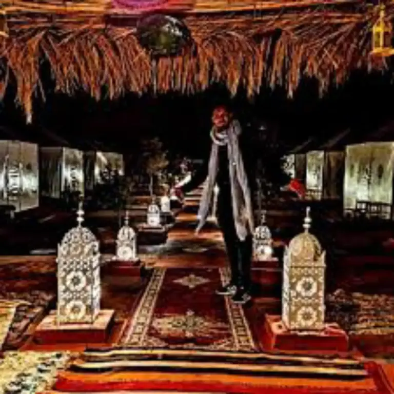 Decorative setup at Les Pyramides Luxury Desert Camp in Merzouga