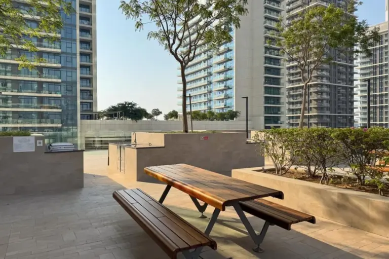 Picnic table at Luxury Beachfront Marina View Apartment in Dubai