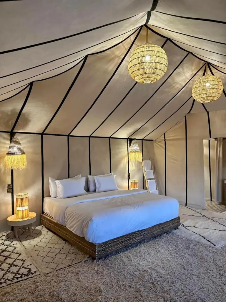 Elegant bedroom at Luxury Merzouga Camp in Merzouga