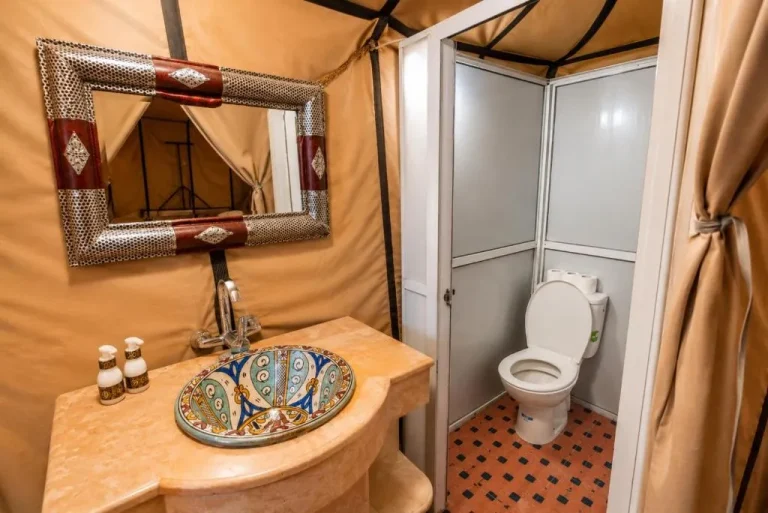 Luxury Sahara Desert Dome Camp Erg Chebbi Merzouga modern bathroom view